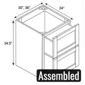 2 Drawer Base Cabinet 36"W|34.5"H|24"D (ASSEMBLED)