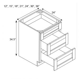 3 Drawer Base Cabinet 21"W|34.5"H|24"D