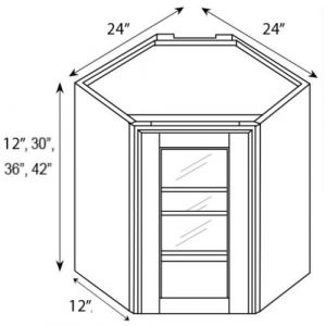 Wall Diagonal Glass Door Cabinet  24"W|42"H|12"D