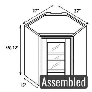 Wall Diagonal Glass Door Cabinet  27"W|36"H|15"D (ASSEMBLED)